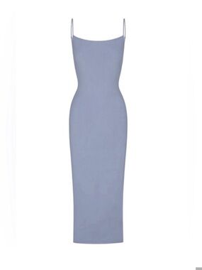 SKIMS Ribbed Midi Slip Dress in Dusty Blue